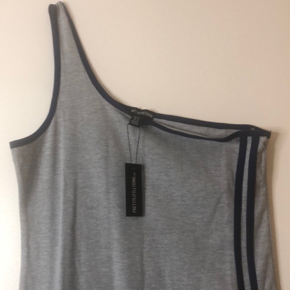 PLT Grey Contrast Stripe One Shoulder Midaxi Dress - Picture 5 of 5